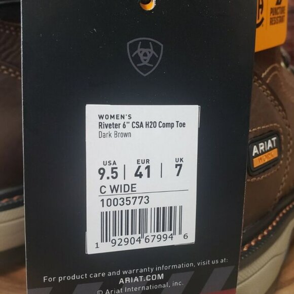 NWT Ariat Womens Riveter 9.5 C Wide CSA H2O Composite Toe Work Boots 10035773 - Picture 12 of 14